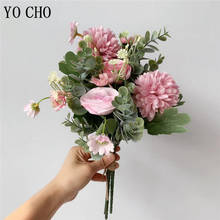 YO CHO из искусственных цветов, для невесты, свадебный букет, Шелковая Роза, ромашки, помпон, букет невесты, искусственные цветы, розовое украшение для дома, вечеринки, стола 2024 - купить недорого