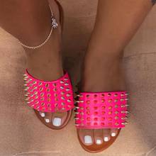 casual versatile fashion slippers 2022 spring/summer pointed rivets leather flat non-slip durable outdoor women beach sandals 2024 - buy cheap