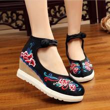 2019 New Women Spring Autumn Increasing Height Ankle Strap Canvas Shoes China Style Vintage Embroiders Wedges Heels Lady Shoes 2024 - buy cheap