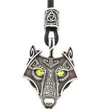 Olho de cristal verde nórdico de lobo, amuleto, talisman, joia, grânulos viking, leguvisir, valknut, colar masculino, pingente 2024 - compre barato