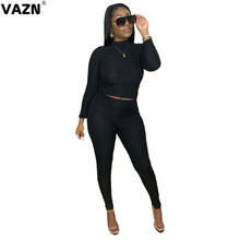 VAZN 2020 Autumn Sexy Women Solid 2-Piece Long Set Full Sleeve Pullover Turtleneck Tops Pencil Pants Set High Street Fashion Set 2024 - buy cheap