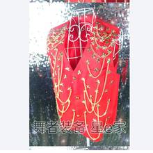Frete grátis marca vermelha boate bar masculino nova cantores traje de palco maré personalidade slim rebite lantejoulas colete vestuário 2024 - compre barato