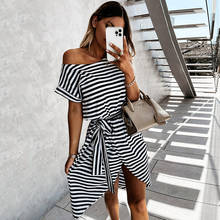 Vintage Black Striped Print Women's Summer Dress 2021 Casual Soft Long Dress with Belt Female Boho Beach Elegant Vestidos 2024 - buy cheap