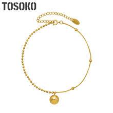 TOSOKO Stainless Steel Jewelry Rice Bead Round Snake Bag Bead Lucky Little Golden Bean Foot Chain Women's Fashion Anklet BSS109 2024 - buy cheap