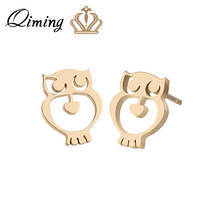 QIMING Night Owl Cute Earrings For Girls Children Women Collar Vintage Jewelry Golden Stud Earrings Dropshipping 2024 - buy cheap