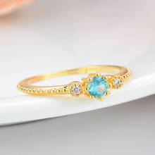 Anel de casamento dourado, anel fino compacto com zircônia azul, uso diário, simples, empilhamento, conjunto de anéis de casamento 2024 - compre barato