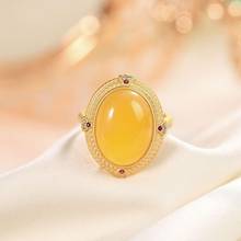 Anillo de plata chapado en oro para mujer, cera de abeja de ámbar Natural, turquesa, estilo chino, con personalidad, Retro, Ruyi 2024 - compra barato