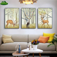 Natural Forest Flower Deer Landscape Canvas Poster  Nordic Style Wall Art Print Painting Decoration Picture Home Decoration 2024 - buy cheap