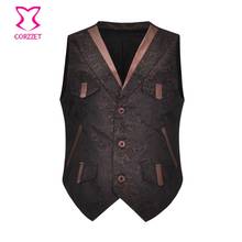 Brown Jacquard V Neck Sleeveless Steampunk Waistcoat Vintage Suit Vest Men Medieval Coat Victorian Jacket Gothic Clothing Men 2024 - buy cheap