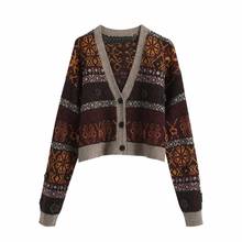 ZA-suéter de punto para mujer, abrigo Retro con bordado de flores, cuello en V, chaqueta de punto, Decorati, novedad, Otoño e Invierno 2024 - compra barato