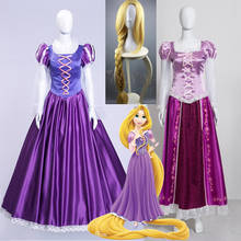 Disfraz de princesa Rapunzel de película, disfraz de Halloween para adultos y niñas, vestido de lujo púrpura con cordones, para fiesta de navidad 2024 - compra barato