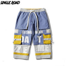 Single Road Mens Cargo Pants Men 2021 Summer Patchwork Joggers Hip Hop Japanese Streetwear Blue Cropped Trousers Baggy Pants Men 2024 - buy cheap