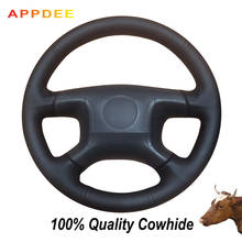 APPDEE-cubierta de cuero genuino para volante de coche Mitsubishi, cubierta de cuero negro para coche Mitsubishi Pajero 2004, 2005, 2006, 2007, 2008, 2009, 2010 2024 - compra barato