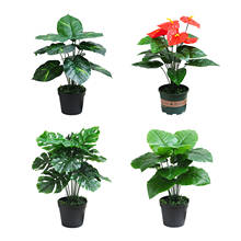 Plantas artificiais tropicais em vaso, bonsai verde, decoração para casamento, para casa, quarto, imitação de flores, folhas de palmeira 2024 - compre barato
