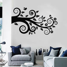 Pegatinas de pared de rama de árbol, calcomanía de vinilo de pájaros lindos, flores, Mural romántico, decoración de dormitorio, extraíble, O257 2024 - compra barato