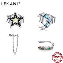 LEKANI-Conjunto de pendientes de plata de ley 925 con forma de luna y estrella, conjunto de pendientes con cadena larga, joyería con estilo de boda, 4 Uds. 2024 - compra barato
