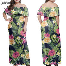 Jackherelook-Vestidos largos con hombros descubiertos para Mujer, vestidos largos con estampado Floral de hibisco Tropical para playa y verano 2024 - compra barato