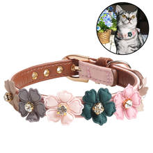 Coleira de couro com pedras florais para cachorros, colar para cães pequenos e médios, cores rosa e azul, para chihuahua 2024 - compre barato