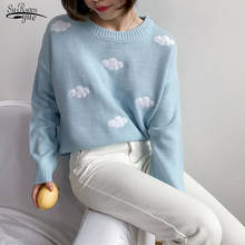 Свитер женский трикотажный с длинным рукавом, милый плотный Свободный пуловер в Корейском стиле, одежда в стиле Харадзюку, осень 10897 2024 - купить недорого