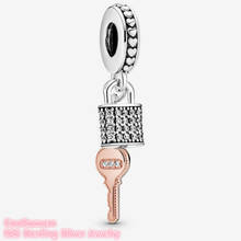 Valentine's Day Original 925 Sterling Silver Pave padlock and key pendant beads Fit Pandora Charms Bracelet DIY jewelry 2024 - buy cheap