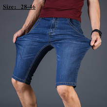 Summer Brand Stretch Thin Breathable cotton Denim Jeans Short Men Knee Length Soft blue casual Shorts Bermuda Plus Size 28-46 2024 - купить недорого