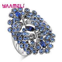 Wholesale Geniune 925 Sterling silver Fashion Spakling Crystals Big Wide Ring For Women Girls Party Wedding Jewelry Dropshipping 2024 - buy cheap