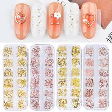 12 Grids Rose Gold Sliver Nail Studs 3D Nail Art Decorations Mixed Hollow Oval Star Nail Charms Nail Rivets Manicure Accessories 2024 - buy cheap