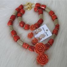 Conjunto de joias coral africana com 4 miçangas, feminino, fantasia de flores, gargantilha e colar dourado estilo dubai, para edo, conjunto de joias de noiva tradicional com frete grátis, conjunto de 3 peças 2024 - compre barato