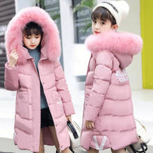 Зимняя длинная куртка для девочек Детские теплые толстые парки пуховые пальто Детская верхняя одежда для девочек с большим меховым воротником, пуховая одежда для девочек 2024 - купить недорого
