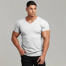 New Summer Fashion Knitting T-shirt Mens Slim Fit V-Neck Tee Shirt Men Short Sleeve Pullovers Tshirts Men Fitness Knittwear 2024 - buy cheap