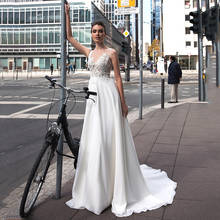 UZN Elegant Wedding Dress A-Line Scoop Neckline Lace Appliques Satin and Chiffon Bridal Gowns Illustion Backless Brides Dress 2024 - buy cheap