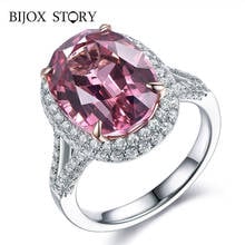 BIJOX STORY Luxury 925 Sterling Silver Ring with oval shape Topaz Gemstone jewelry open Rings for Women Wedding Party Wholesale 2024 - buy cheap