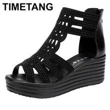 TIMETANG-Sandalias de plataforma con cremallera para mujer, calzado elegante de tacón alto con cuña y parte trasera en la cabeza, estilo Gladiador, para verano, 2021 2024 - compra barato