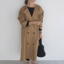 Women Elegant Long Wool Coat Double Breasted Loose Solid Color Long Sleeve Chic Outerwear Ladies Autumn Blends Overcoat 2024 - buy cheap