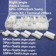 25 conjuntos de jogo na caixa 6p 7p 8p 9p 10 pinos ângulo direito 2.54mm passo terminal/carcaça/pino encabeçamento conector fio conectores xh kit 2024 - compre barato