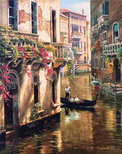 Marco de pintura por números, Kits de pintura al óleo pintada a mano con paisaje nocturno de Venecia, regalo único para decoración del hogar, 40x50cm 2024 - compra barato