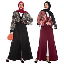 Vestido kimono abaya com lantejoulas, 4 cores, longo, com tassel, vestido muçulmano, para mulheres, patchwork árabe, maxi robe, ramadã 2024 - compre barato