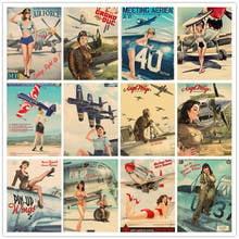 Perfect JL World War II Aircraft and Beauty girl Home Retro Poster Kraft Drawing core Wall stickers FJMV01 2024 - buy cheap