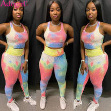 Adogirl Casual Tie Dye Print Merbau 2 Piece Set O Neck Tank Crop Top Tight Medium Waist Trousers Fashion Suit Sporty Tracksuit 2024 - buy cheap