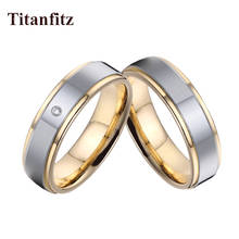 Conjunto de anillos de boda para hombres y mujeres, joyería ecológica de acero inoxidable, propuesta de alianzas de amor brillante, color dorado 2024 - compra barato