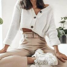 Autumn Women Knitted Cropped Cardigan Sweaters Female Short Coat V Neck Single Breasted Knitwear Spring Solid Shawl Tops 2024 - buy cheap