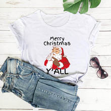 Camiseta con estampado de Papá Noel, camisa informal divertida de algodón 100%, vacaciones, invierno, Vintage 2024 - compra barato