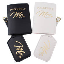 YIYOHI-funda de pasaporte con patrón de MR MRS Cross, etiqueta de equipaje para pareja, cubierta de pasaporte de boda, juego de fundas con letras, soporte de viaje XP01 2024 - compra barato