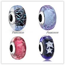 Cebos de Plata de Ley 925 ondulados, Charm de cristal de Murano rosa y lavanda, compatible con pulsera y collar Pandora, joyería 2024 - compra barato