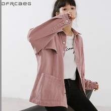 Oversize Vintage Pink Womens Jacket Denim With Pocket 2021 Spring Autumn Streetwear Single-Breasted Jeans Coats Outwear 2024 - buy cheap