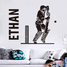 Custom Name Cricket Batsman Player Wall Decals Sports Boys Bedroom Murals Vinyl Wall Stickers Boys Room Decor Wallpaper LL2117 2024 - buy cheap