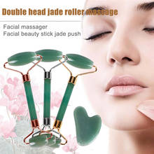 Rolo de massagem facial 2 em 1, duas cabeças, pedra de jade, face lift, relaxamento da pele, emagrecimento, beleza, saúde, ferramentas de cuidados da pele 2024 - compre barato