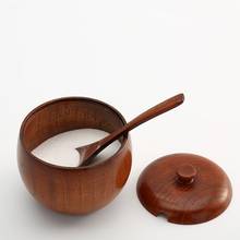 Wooden Spice Storage Jar Spoon Retro Japanese Style Wood Lid Spice Jar Container Tea Pots Cans Season Storage Tank Sealed Bottle 2024 - buy cheap
