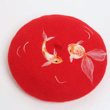 Fashion Goldfish Wool  Red Berets Handmade Wool Felt Solid Autumn Winter Hats Women Beret Caps For Ladies Harajuku Headdress Hat 2024 - buy cheap