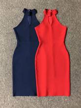Ceñido vestido sin mangas para mujer, Sexy, a la moda, color azul oscuro, cuello alto, rojo y azul real, 2020 2024 - compra barato